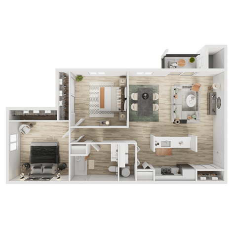 Floor plan for 2 beds, 1 bath, 936 sqft